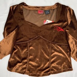 90S DEAD STOCK Johnny blaze brown velvet corset crop top